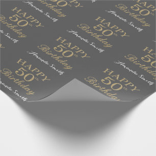 Lycklig 50:e födelsedagen Guld Glitter och Grått Presentpapper