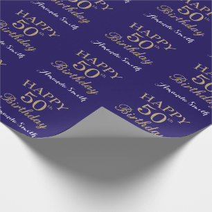 Lycklig 50:e födelsedagen Guld Glitter och marinb Presentpapper
