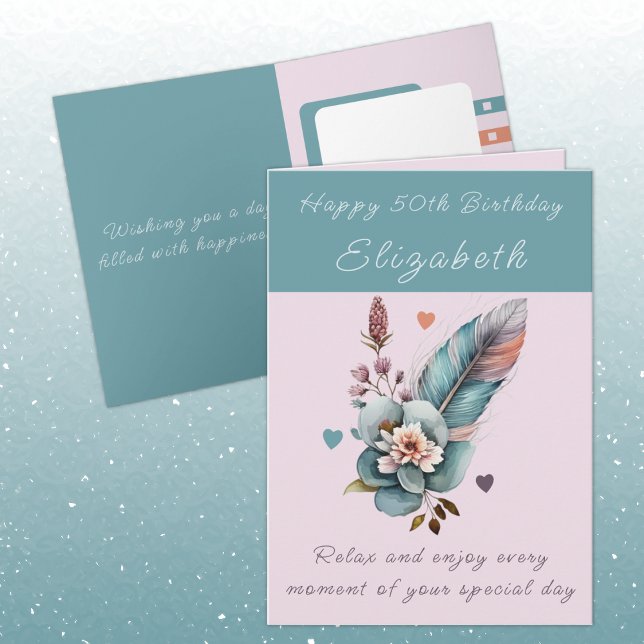 Lycklig 50:e födelsedagen lägger till namn blommig kort (Skapare uppladdad)