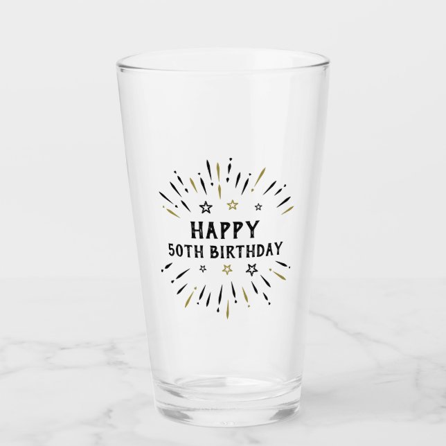 Lycklig 50:e födelsedagsdagen Fireworks Black and  Glaskopp (Framsida)