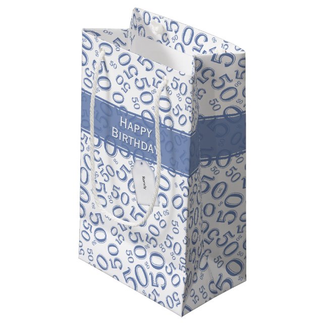 Lycklig 50:e födelsedagsnumret Mönster Blue/White (Framsidan Vinklad)