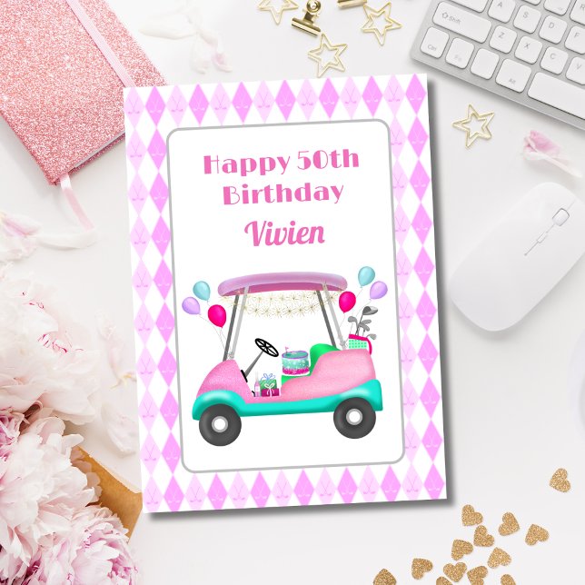 Lycklig 50:e kvinnodagen vid Party-högtiden Kort (Hit a hole in one with this personalized birthday card for someone who is a golf fan!)