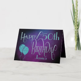 Lycklig 50:e Namn-Lilan Teal Mystical Birthday Kort