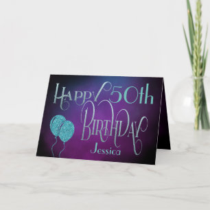 Lycklig 50:e Namn-Lilan Teal Mystical Birthday Kort
