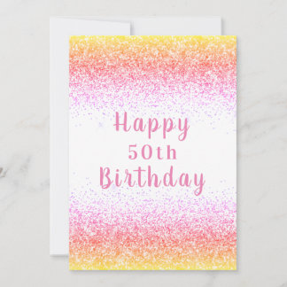 Lycklig 50:e Rosa Glitter Typografi Kort