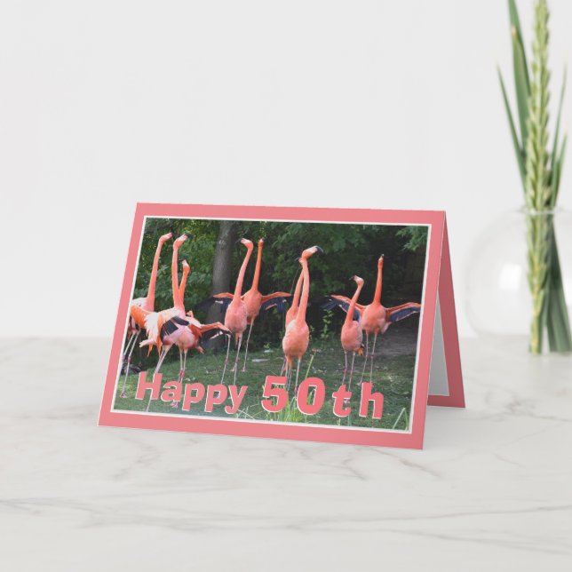 Lycklig 50 Flamingo-födelsedagskort Kort (Framsida)