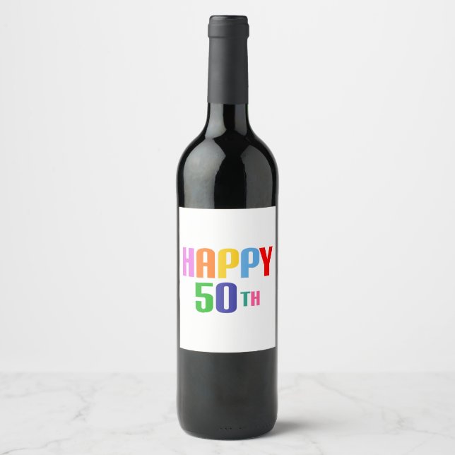 Lycklig 50 vinflaska etikett (Framsida)