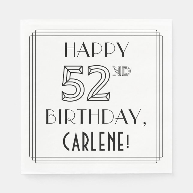 LYCKLIG 52ND BIRTHDAY; Art Deco Stil; anpassat nam Pappersservett (Framsidan)