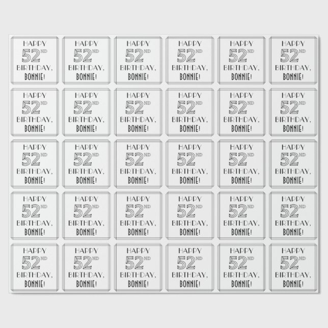 LYCKLIG 52ND BIRTHDAY; Art Deco Stil; anpassat nam Presentpapper (Seam)