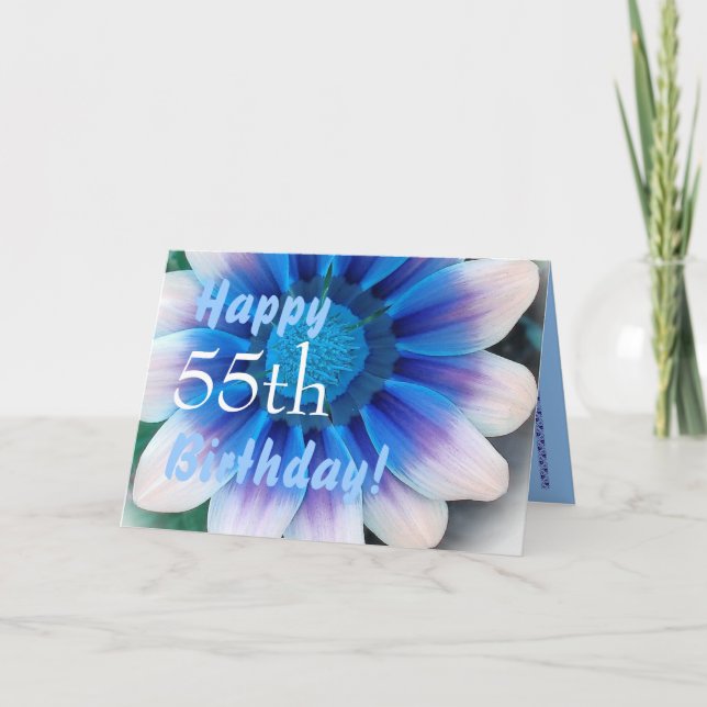 LYCKLIG 55:e BIRTHDAY med Magic Blue Flower Kort (Framsida)