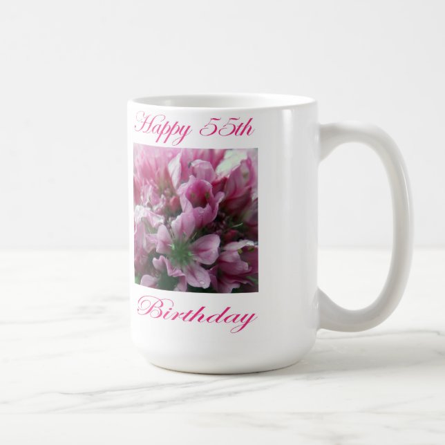 Lycklig 55:e födelsedag Rosa och Grönt blomma Kaffemugg (Höger)