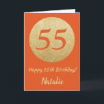 Lycklig 55:e födelsedagskortet Orange och Guld Gli Kort<br><div class="desc">Lycklig 55:e födelsedagskortet Orange och Guld Glitter med personlig namn. Om du vill göra ytterligare anpassningar klickar du på knappen "Anpassa" och användor verktyg som är utformat för att ändra mallen.</div>