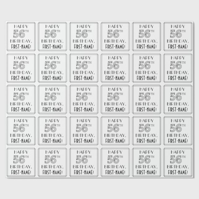 LYCKLIG 56:E BIRTHDAY; Art Deco Stil; eget namn Presentpapper (Seam)