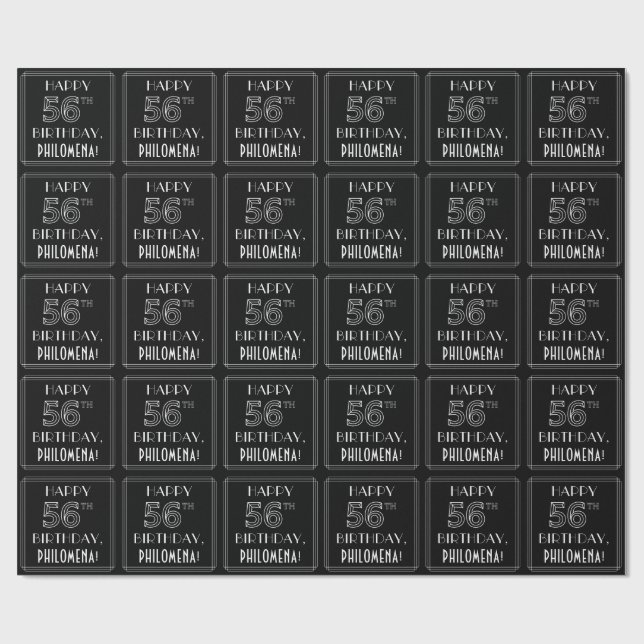 LYCKLIG 56:E BIRTHDAY; Art Deco Stil med eget namn Presentpapper (Platt)