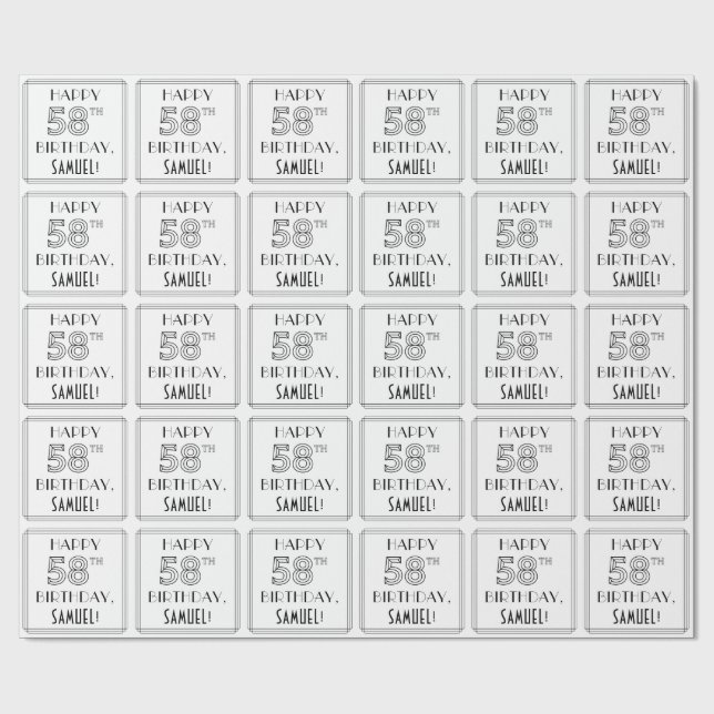 LYCKLIG 58:E BIRTHDAY; Art Deco Stil; eget namn Presentpapper (Platt)