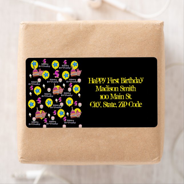 Lycklig 5:e födelsedag Adressetiketter, svart Fraktsedel (Insitu)