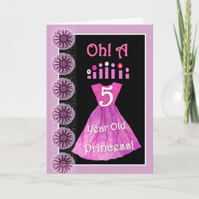 Lycklig 5:e födelsedag Princess - Rosa Dress & Can Kort (Framsida)