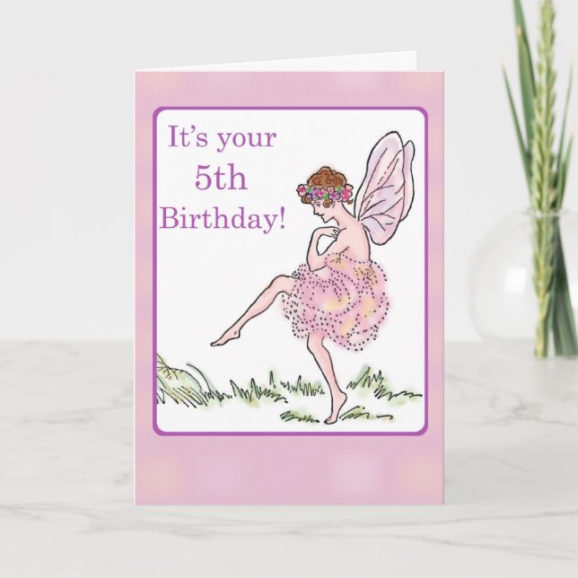 Lycklig 5:e födelsedagen: Fairy for Girl Kort (Framsida)