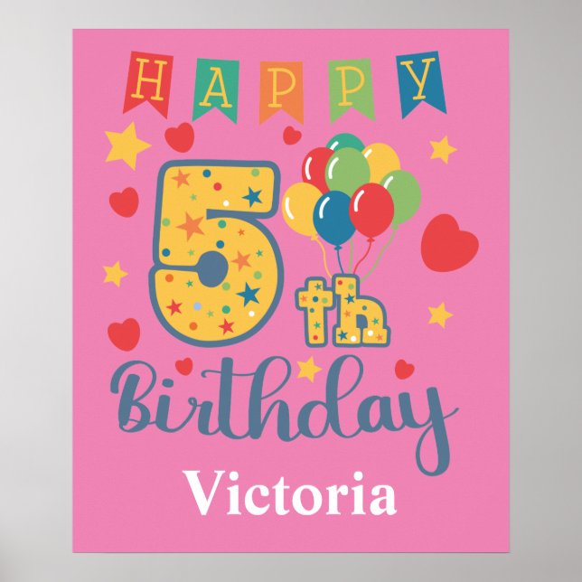 Lycklig 5:e födelsedagen Poster (Framsidan)