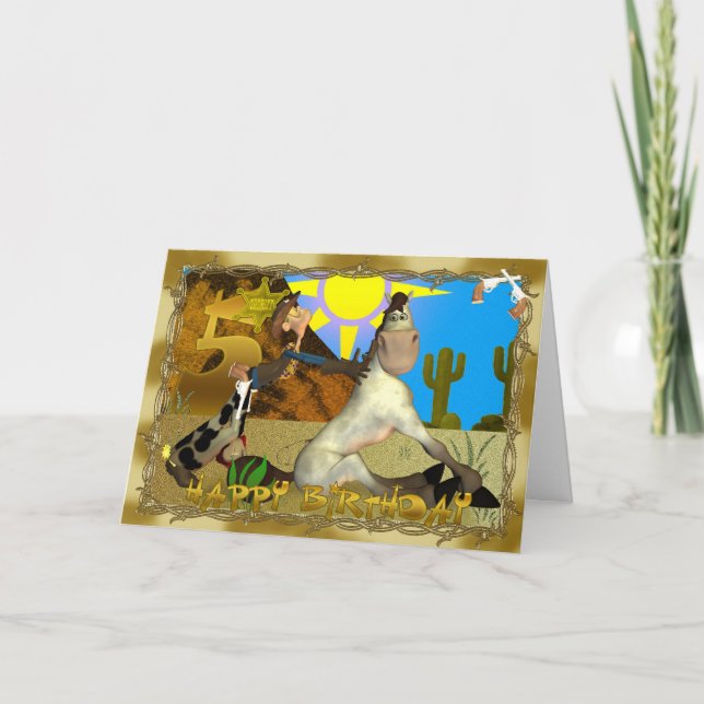 Lycklig 5: e födelsedagskort Cowboykort Kort (Framsida)