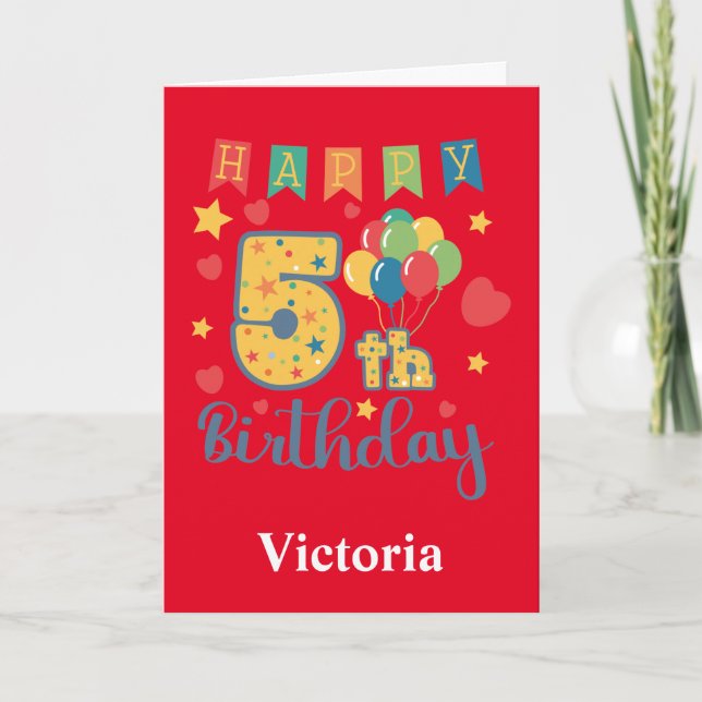 Lycklig 5:e födelsedagskortet kort (Framsida)