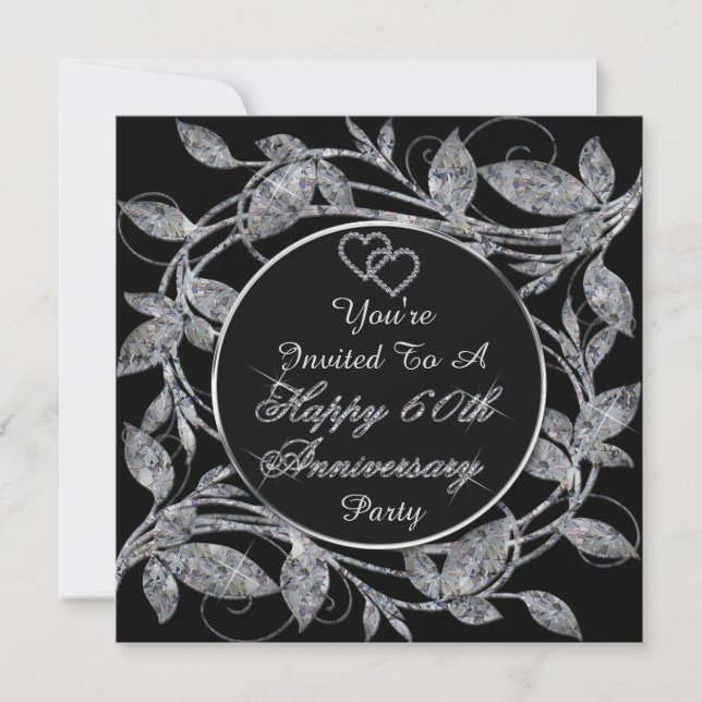 Lycklig 60-årsdagen för Diamond Metallic Lövs Inbjudningar (Framsida)