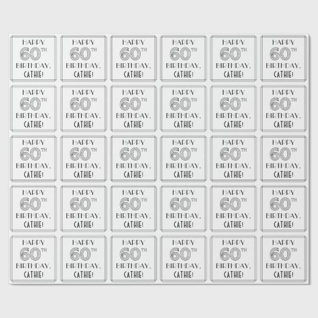 LYCKLIG 60:E BIRTHDAY; Art Deco Stil; eget namn Presentpapper (Platt)