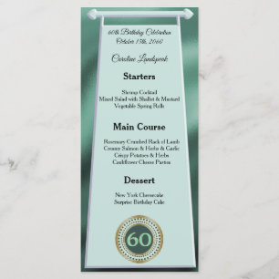 Lycklig 60:e födelsedag Grönt Glitter Foil Menu Meny