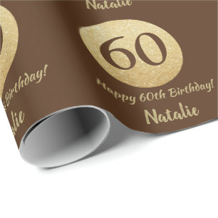 Lycklig 60:e födelsedagen Brown och Guld Glitter Presentpapper
