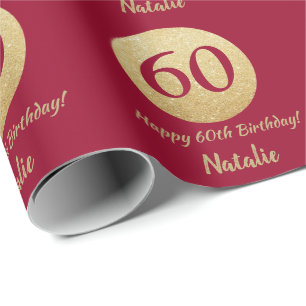 Lycklig 60:e födelsedagen Burgundy Red och Guld G Presentpapper