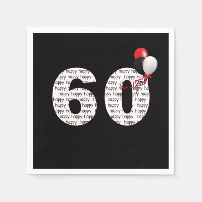 Lycklig 60:e födelsedagen i svart pappersservett (Framsidan)