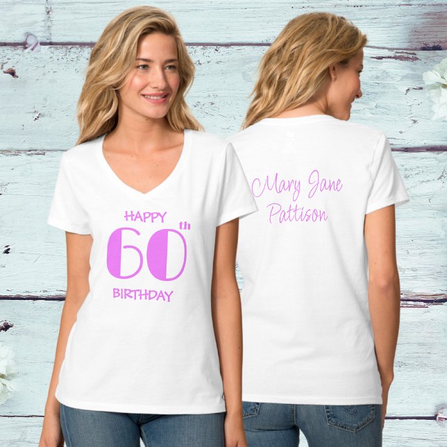Lycklig 60:e födelsedagen Shock rosa White T Shirt (Front And Back)