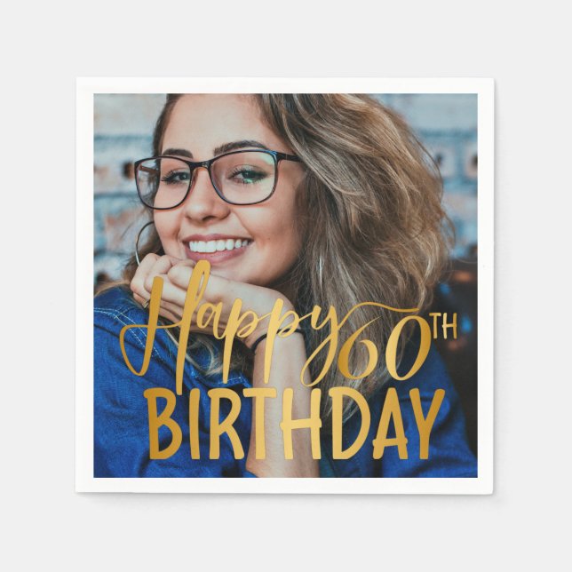 Lycklig 60:e födelsedagsskriptfoto för Personlig a Pappersservett (Framsidan)