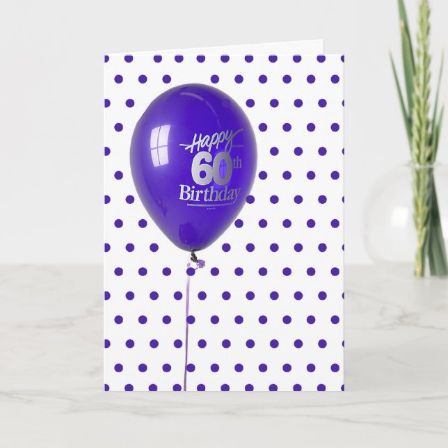 Lycklig 60:e födelsedagstidningen Lila Balloon and Kort (Framsida)