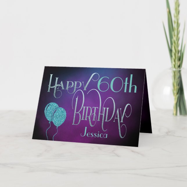 Lycklig 60:e Namn-Lilan Teal Mystical Birthday Kort (Framsida)