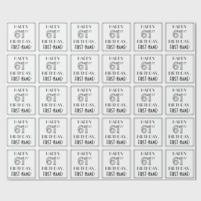 LYCKLIG 61:A BIRTHDAY; Art Deco Stil; eget namn Presentpapper (Seam)