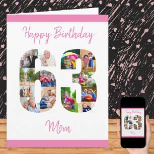 Lycklig 63:e födelsedagen Mamma 63 Fotokollage Kort