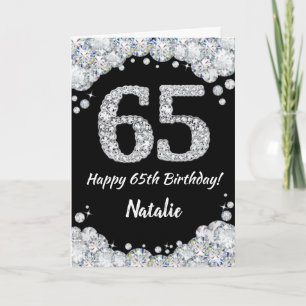 Lycklig 65e Birday Black och Silver Glitter kort