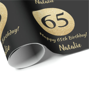 Lycklig 65e Birthday Black och Guld Glitter Presentpapper