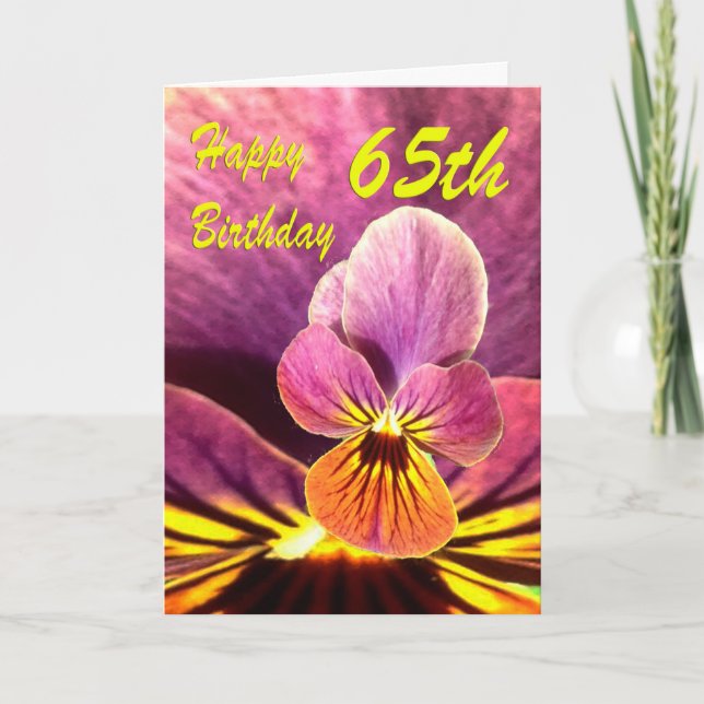 Lycklig 65e Birthday Flower Pansy Kort (Framsida)