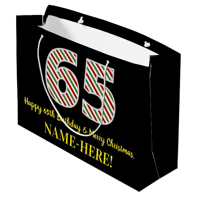 Lycklig 65e Birthday & God jul, eget namn (Baksidan Vinklad)