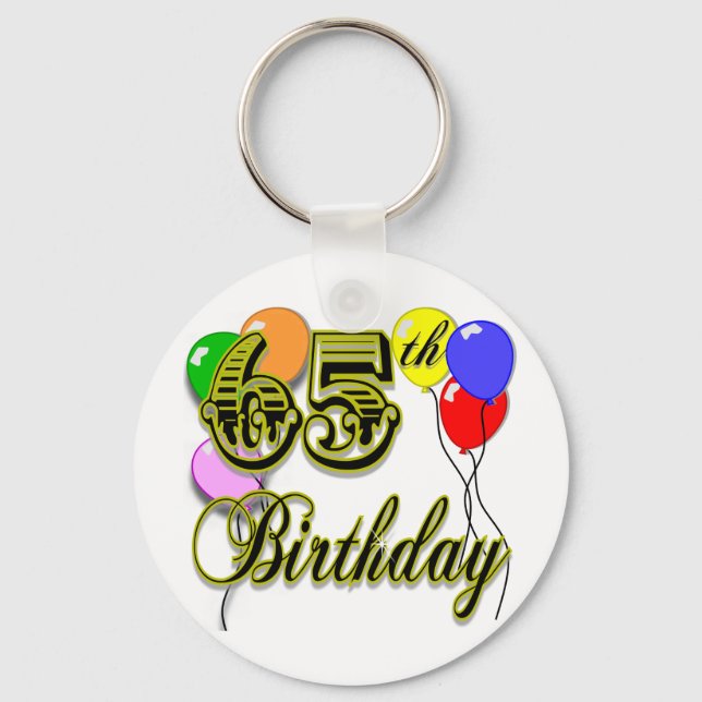 Lycklig 65e Birthday Merchandise Nyckelring (Framsida)