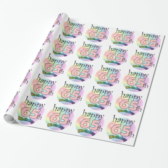 Lycklig 65e Birthday (roze) Presentpapper (Utrullad)