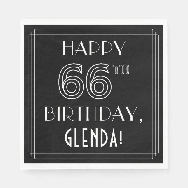 LYCKLIG 66:E BIRTHDAY; Art Deco Stil; eget namn Pappersservett (Framsidan)