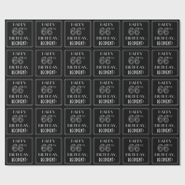 LYCKLIG 66:E BIRTHDAY; Art Deco Stil med eget namn Presentpapper (Platt)