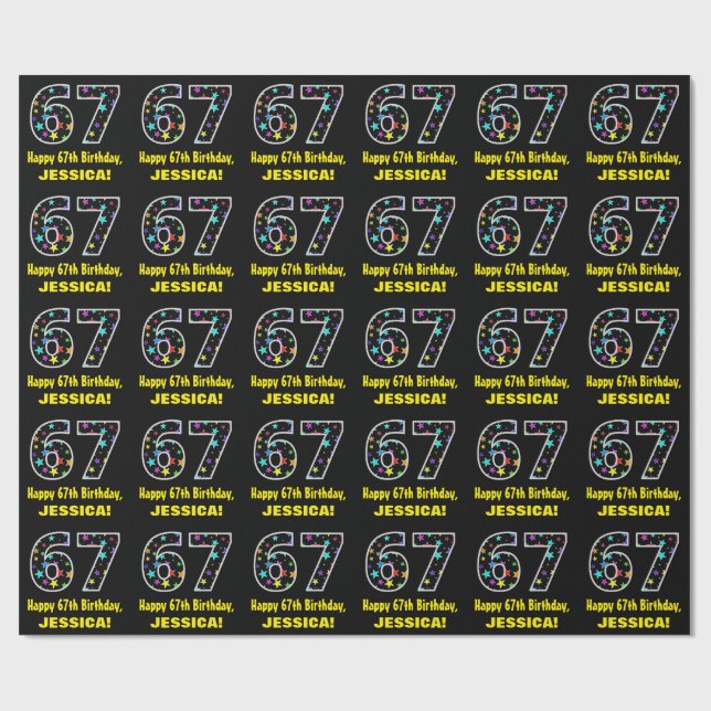 Lycklig 67:e födelsedagen, Roligt Colorful Stars M Presentpapper (Platt)