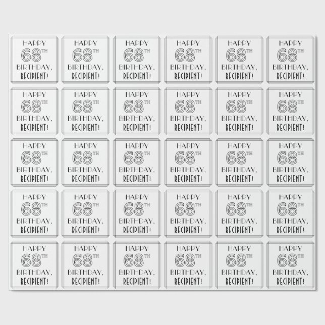 LYCKLIG 68:E BIRTHDAY; Art Deco Stil; eget namn Presentpapper (Seam)