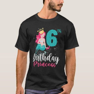 Lycklig 6e Birthday Princess Cute Sjöjungfru Girl T Shirt