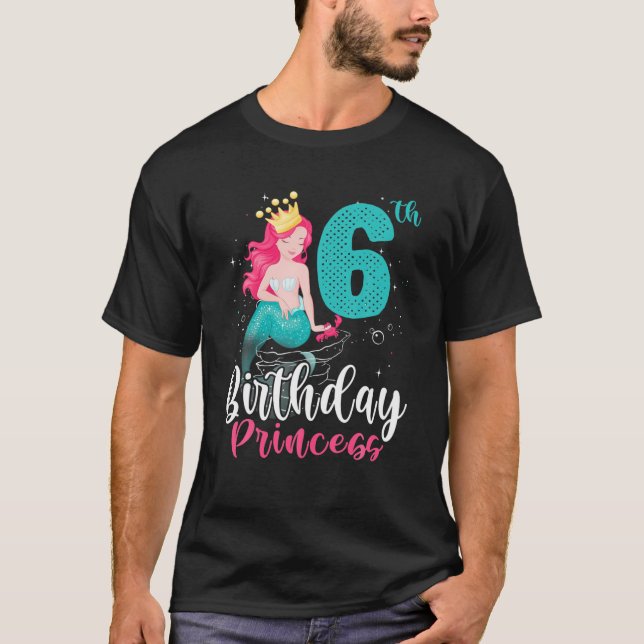 Lycklig 6e Birthday Princess Cute Sjöjungfru Girl  T Shirt (Framsida)