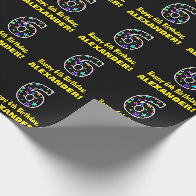 Lycklig 6e födelsedag, Roligt Färgfläckar Mönster  Presentpapper (Hörn)